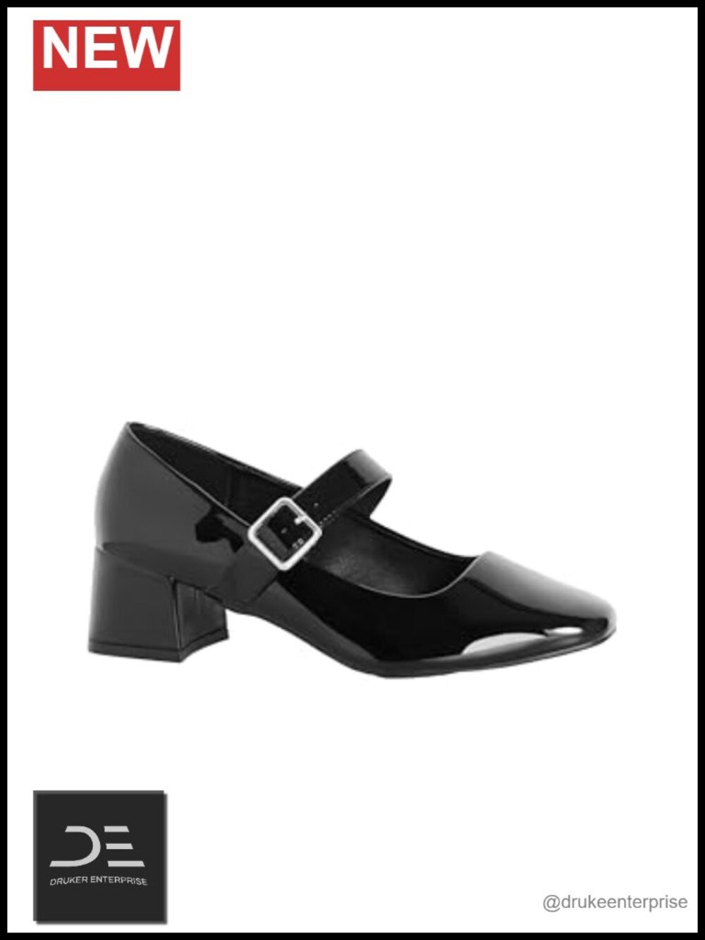 Wide Fit Mary Jane Block Heels Patent Padded Sole